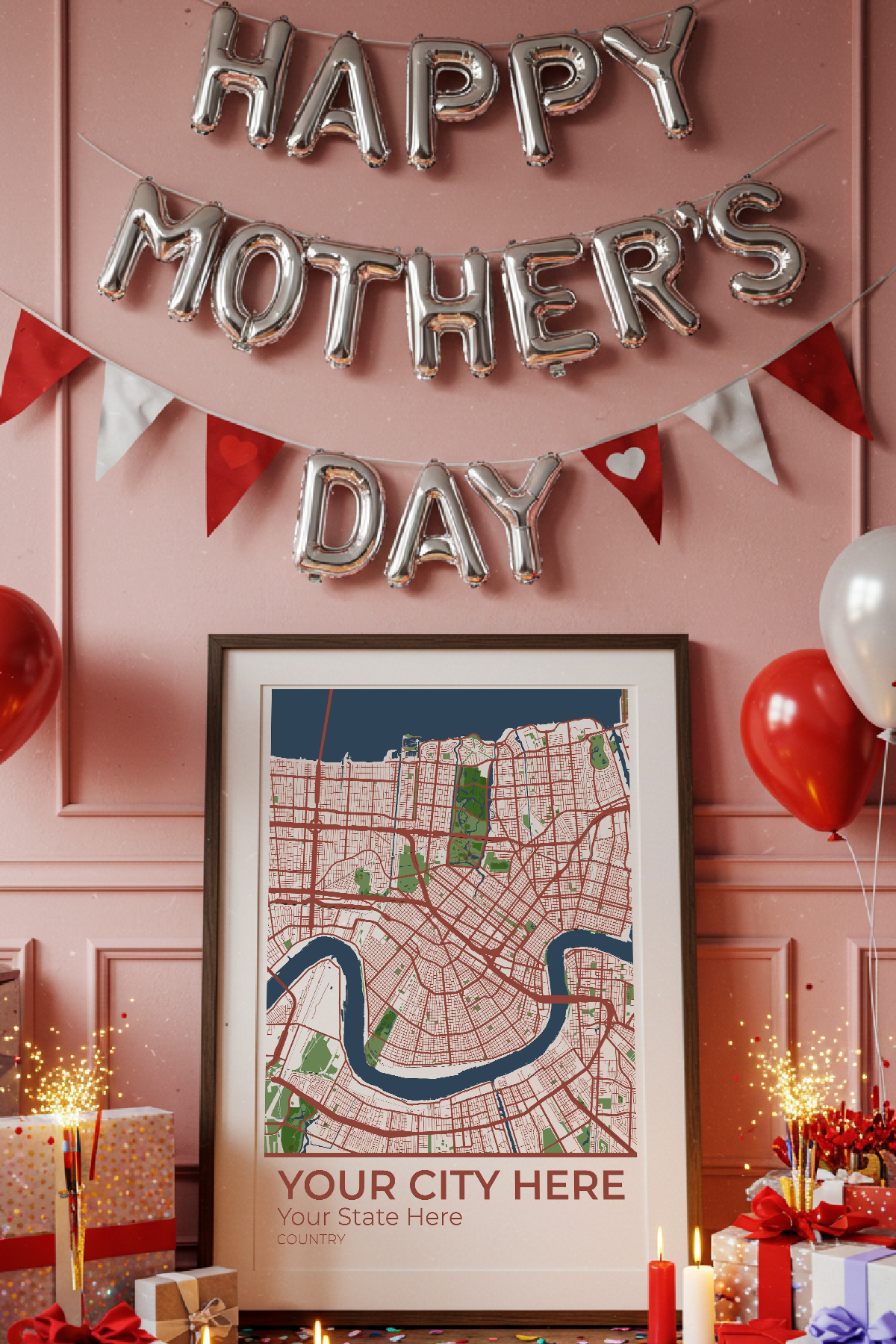 26+	Mother’s Day Wall Art Decoration Ideas Configurations: Personalizable Maps Artworks - Rochag