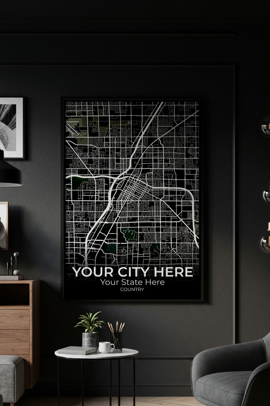 26+	Office Decor Black Configurations: Personalizable Maps Artworks