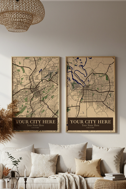 14+ Boho Style Living Room Wall Art Combinations: Personalizable Framed Maps