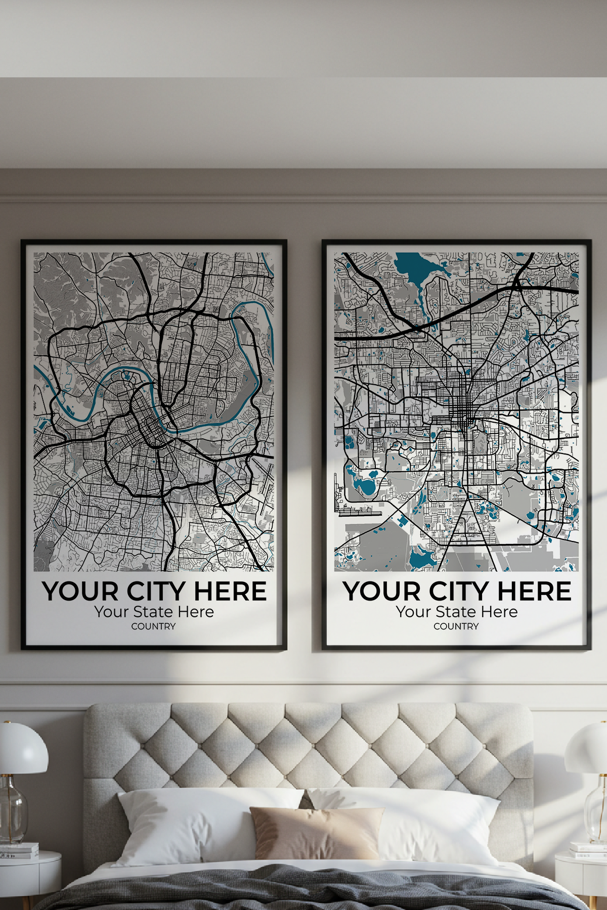 40+	Minimalist Wall Art Above Bed	Options: Custom Wall Art Maps - Rochag