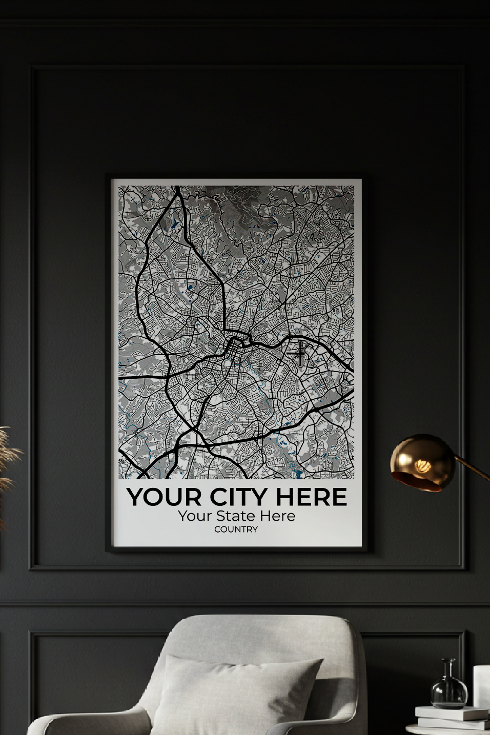 14+	Minimalist Wall Art Black Configurations: Personalizable Maps Artworks