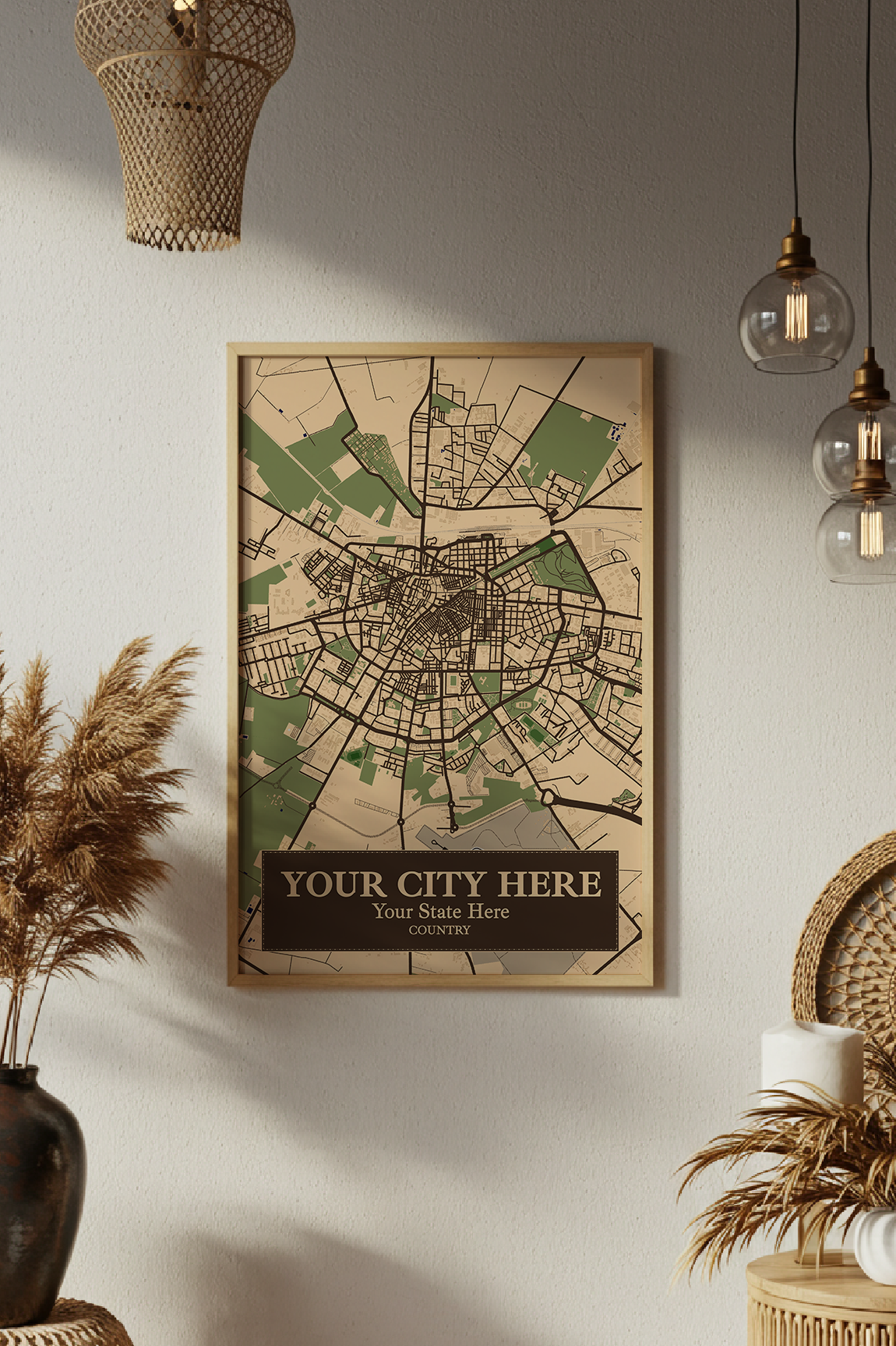 14+	Boho Apartment Decor Configurations: Personalizable Maps Artworks