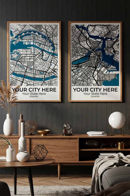 14+	Wall Art Living Room Framed Configurations: Personalizable Maps Artworks - Rochag