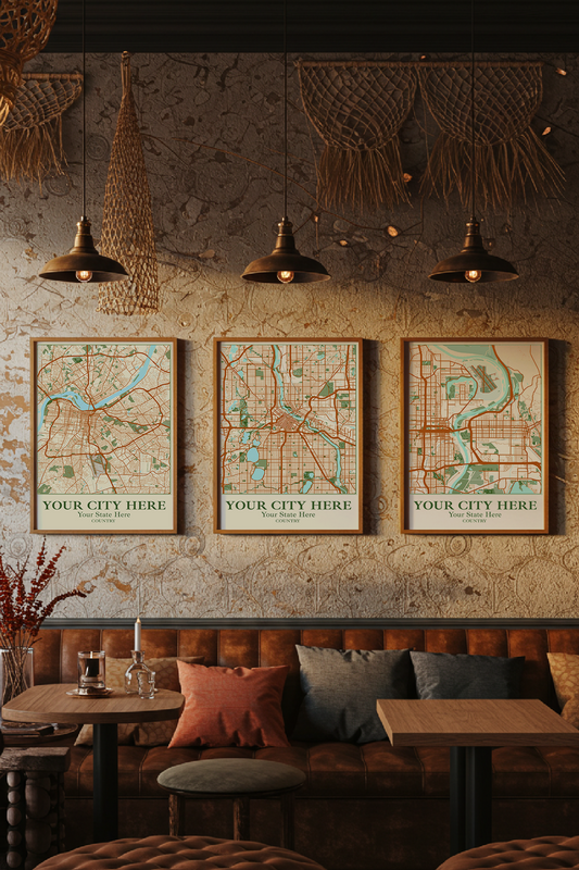 40+ Boho Restaurant Decor Ideas: Personalizable Framed Maps