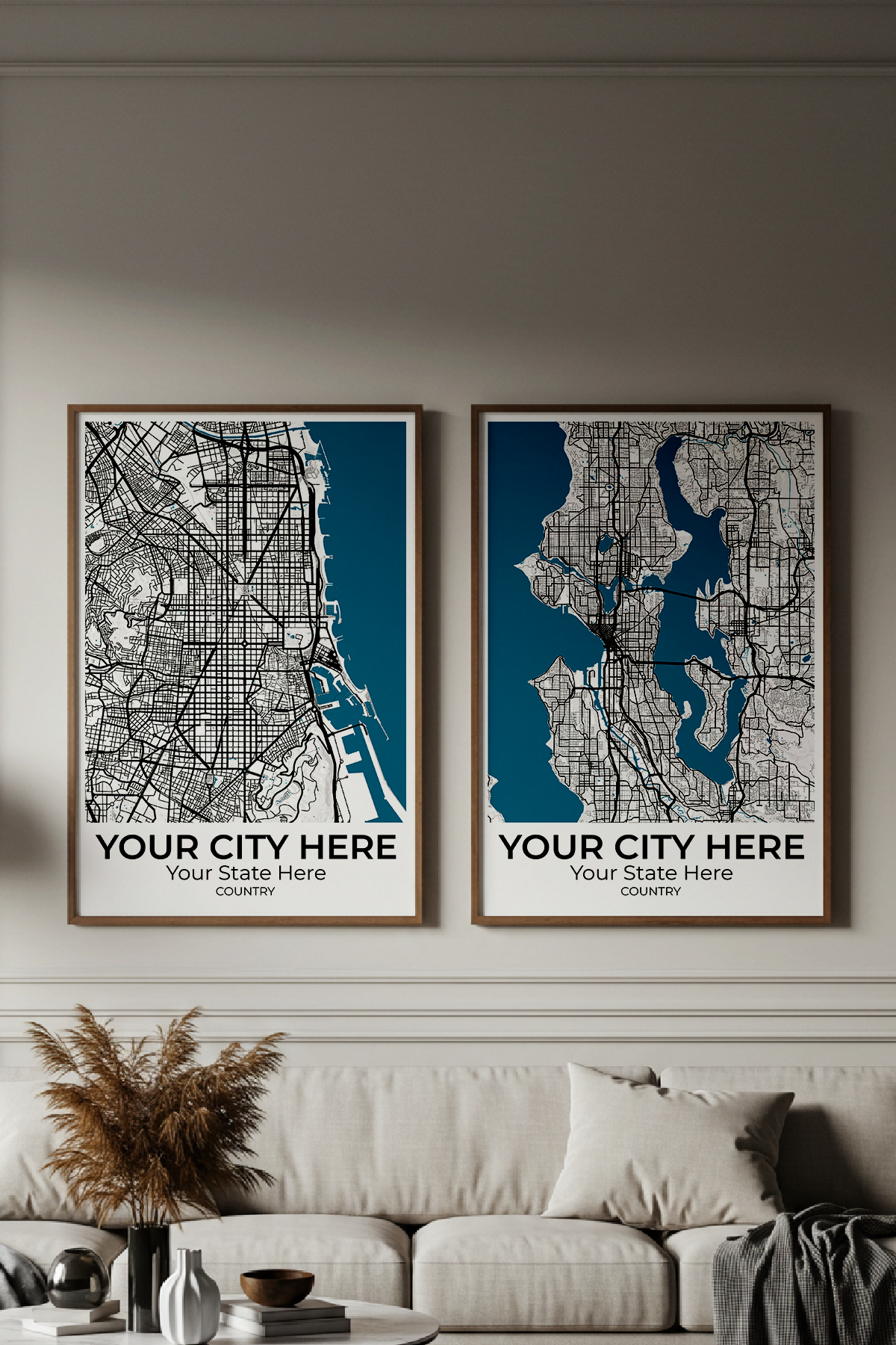 18+	Living Room Accent Wall Ideas	Configurations: Personalizable Maps Artworks - Rochag