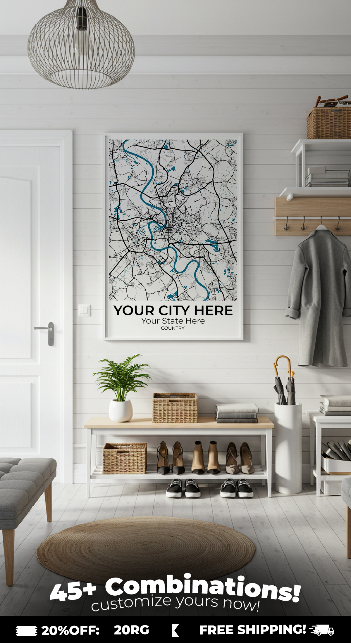 20+	Elegant Home Decor Apartment	Combinations: Personalizable Framed Maps - Rochag