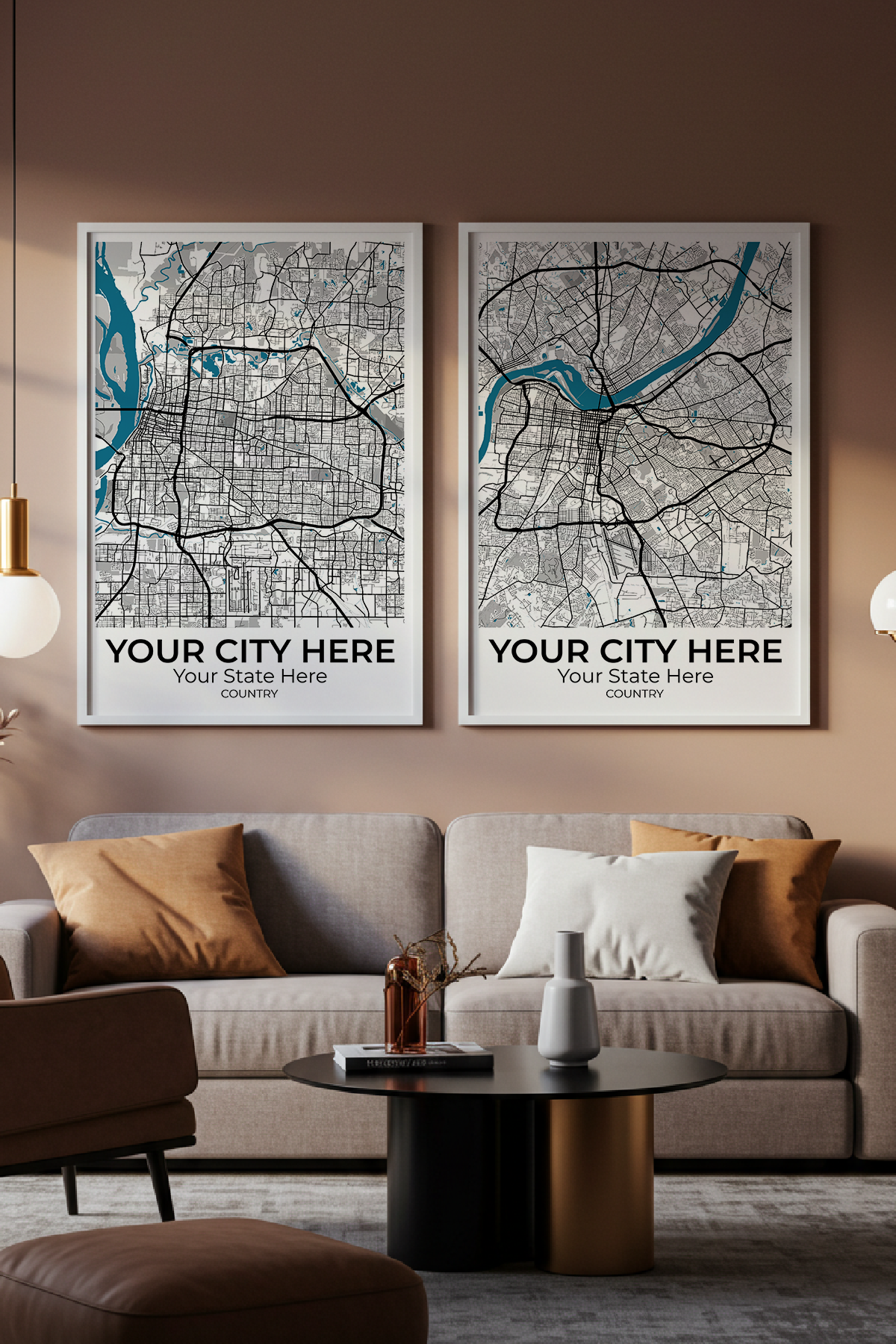 24+	Living Room Decor Apartment Combinations: Personalizable Framed Maps